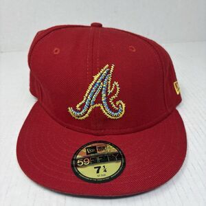 New Era 59Fifty Atlanta Braves Yarn Stitch Red 7 1/4 Red W/Yellow & Blue Logo